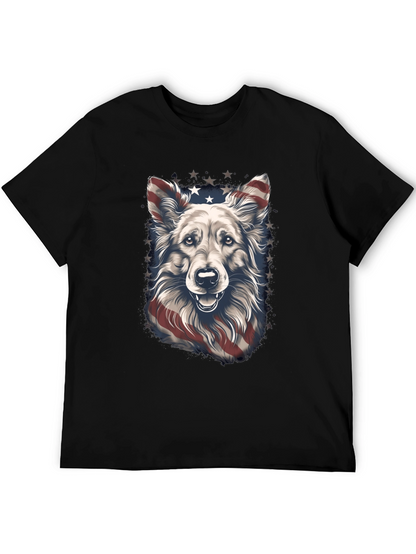 Camiseta Negra con Diseño de Perro Patriótico