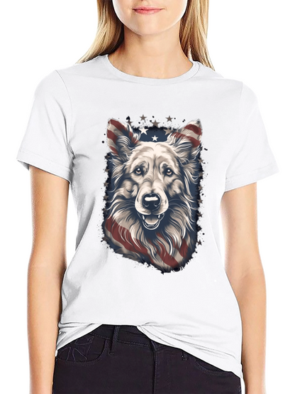 Camiseta Negra con Diseño de Perro Patriótico