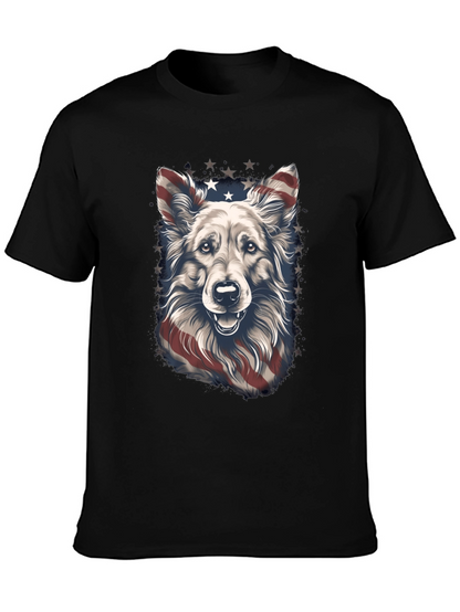 Camiseta Negra con Diseño de Perro Patriótico