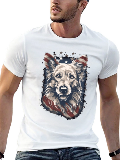 Camiseta Negra con Diseño de Perro Patriótico