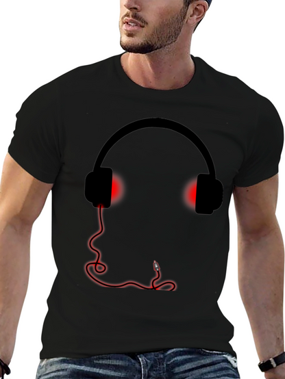 Camiseta Negra Estampado Auriculares