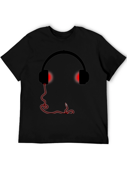 Camiseta Negra Estampado Auriculares