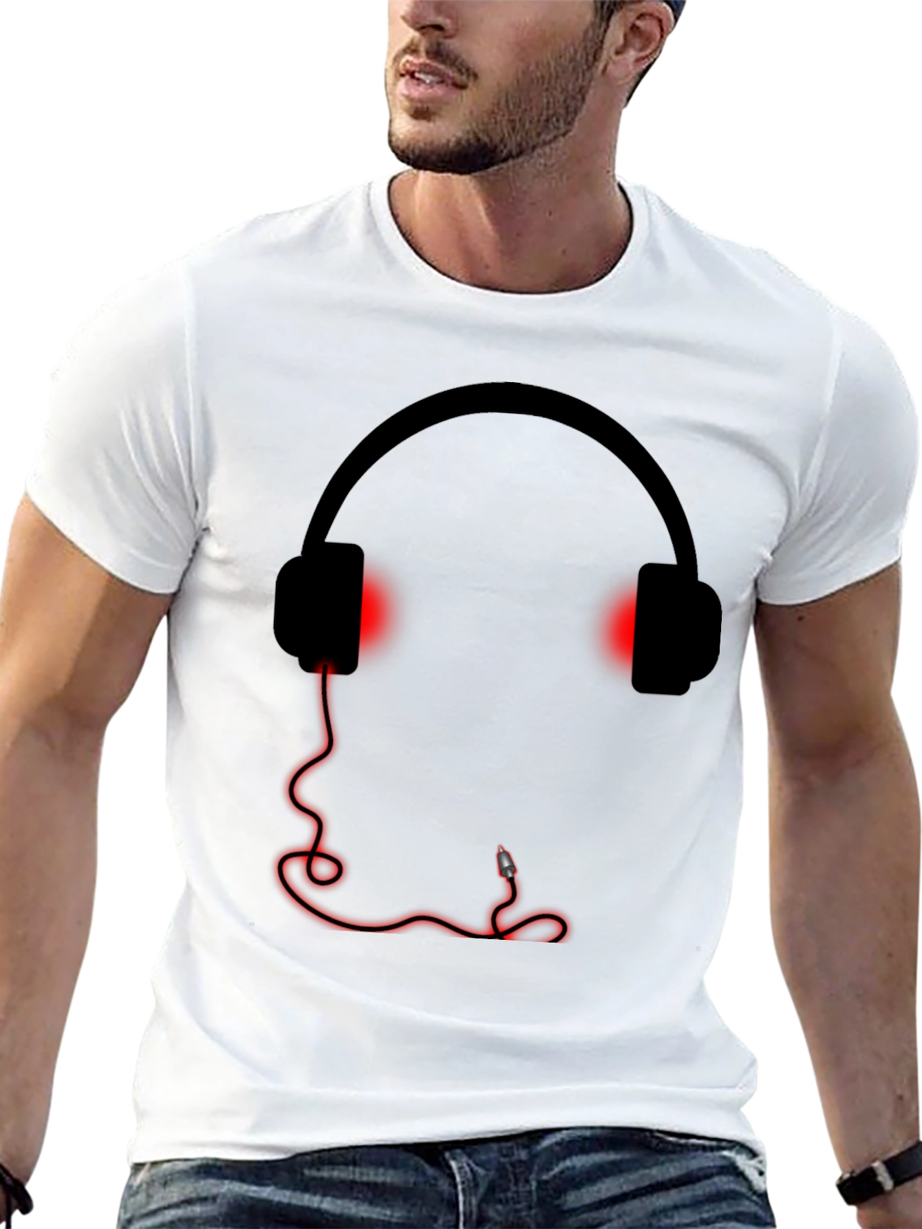 Camiseta Negra Estampado Auriculares