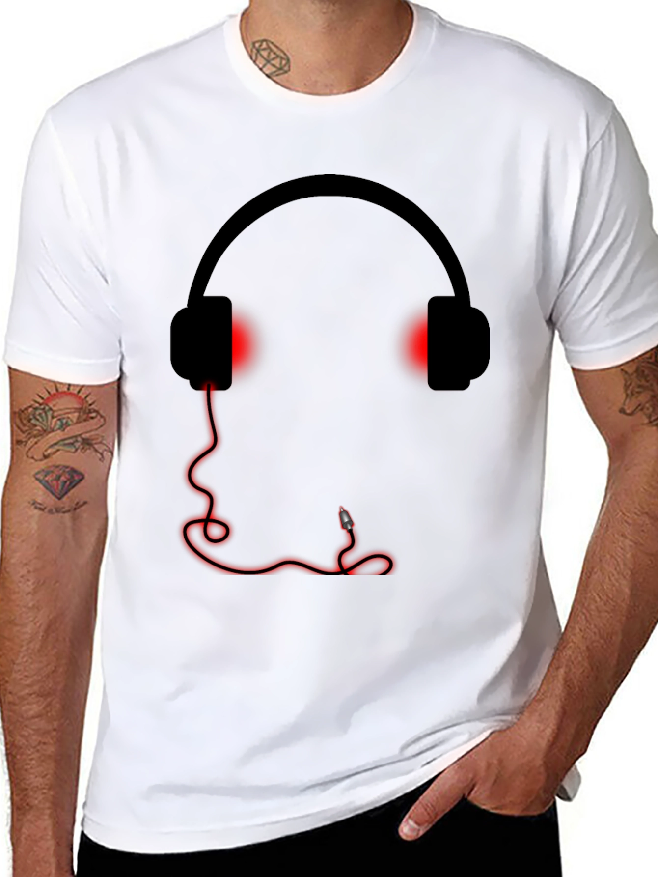Camiseta Negra Estampado Auriculares