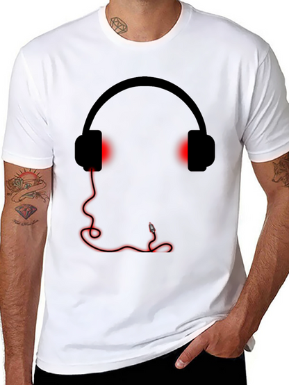 Camiseta Negra Estampado Auriculares