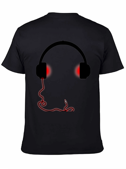 Camiseta Negra Estampado Auriculares