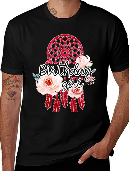 Camiseta Negra Birthday Girl Atrapasueños Floral