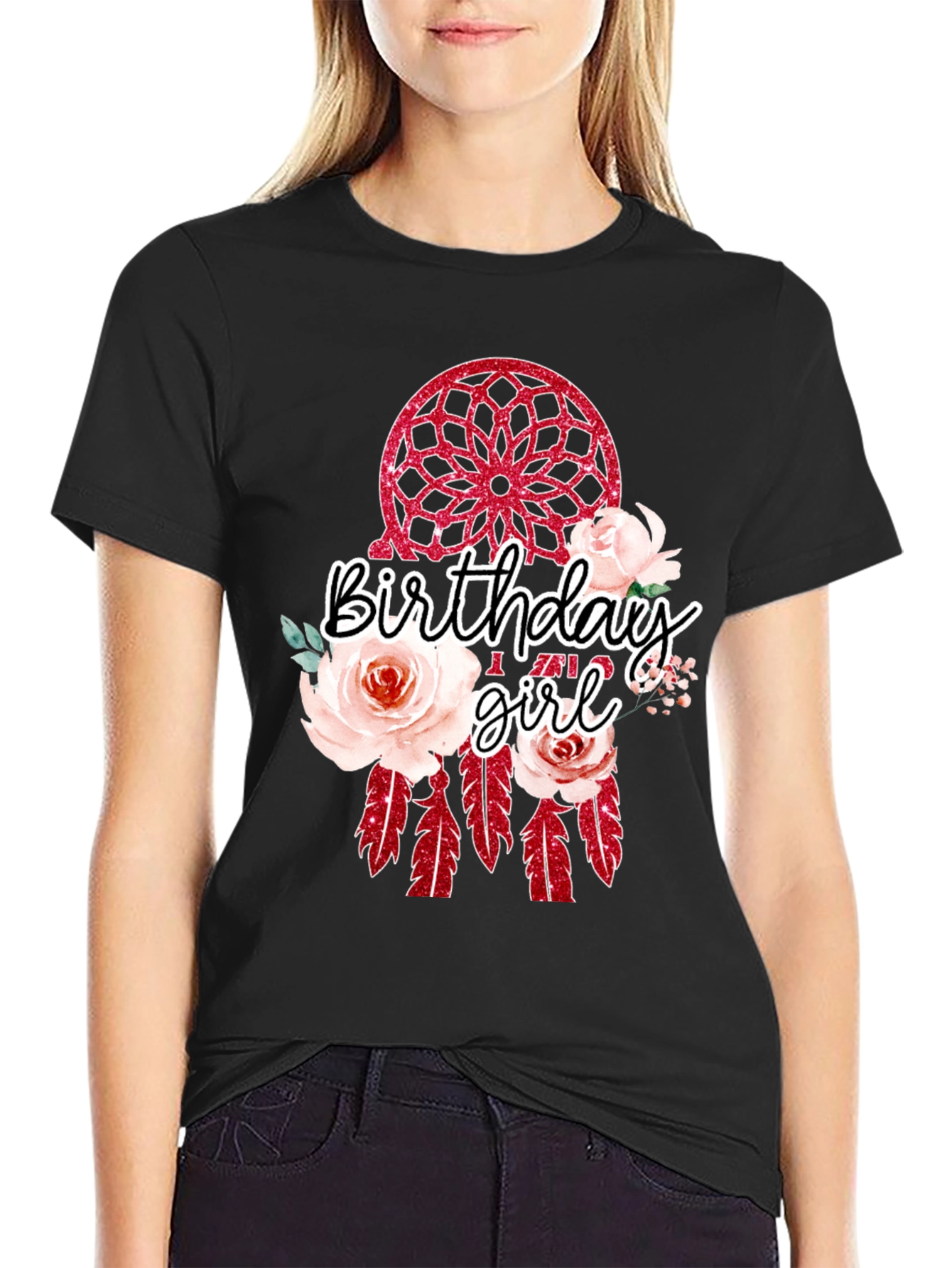Camiseta Negra Birthday Girl Atrapasueños Floral