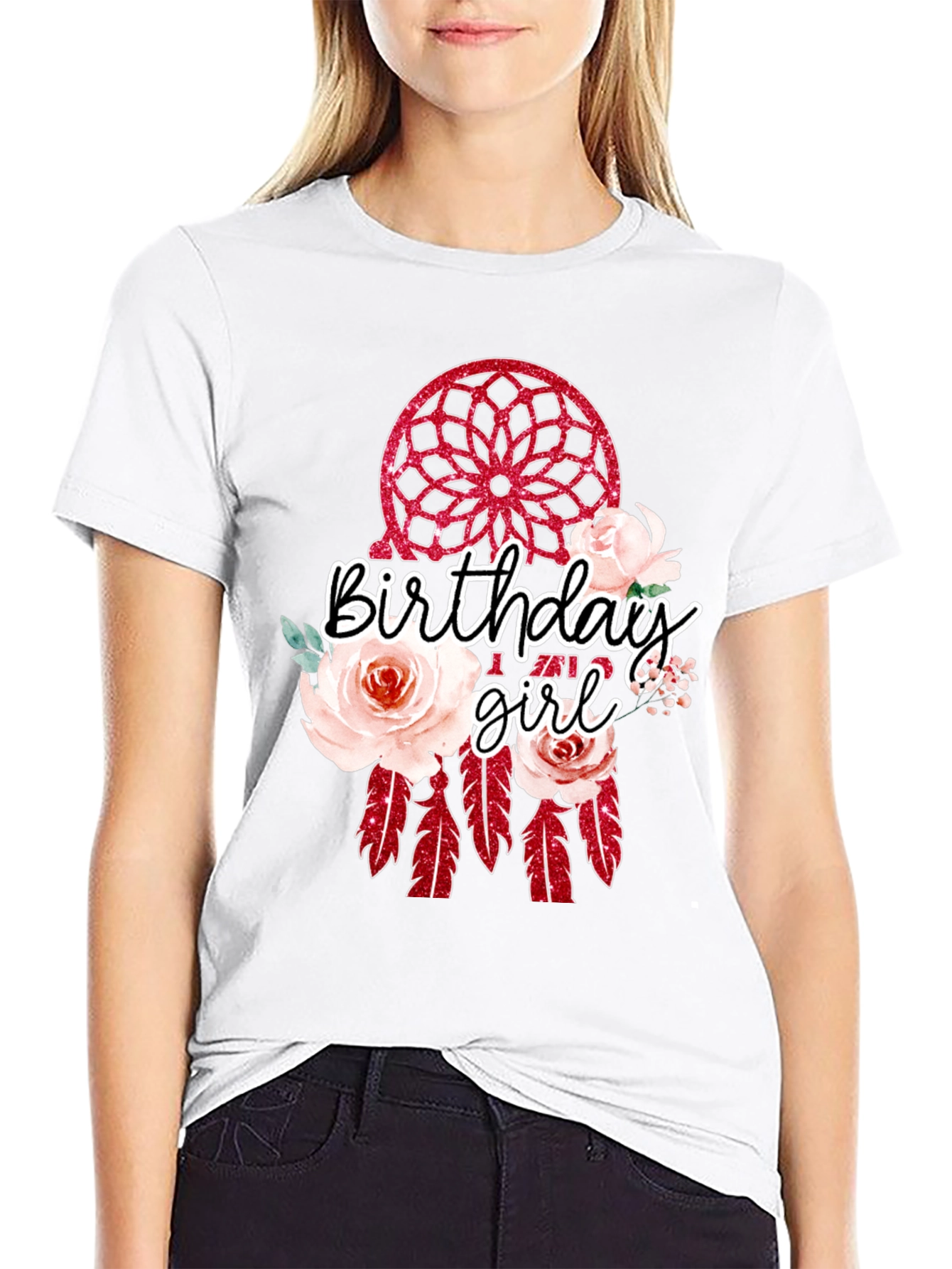 Camiseta Negra Birthday Girl Atrapasueños Floral