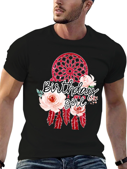 Camiseta Negra Birthday Girl Atrapasueños Floral