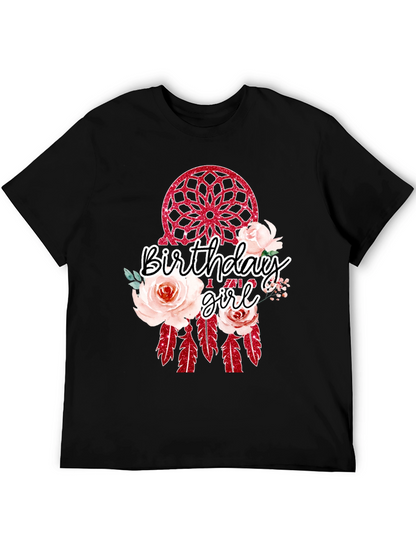 Camiseta Negra Birthday Girl Atrapasueños Floral