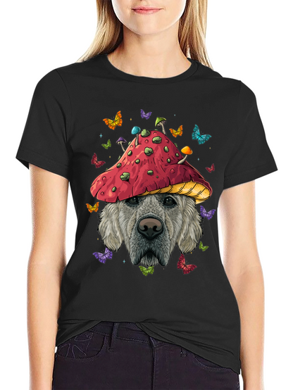Camiseta Negra con Diseño de Perro y Hongo