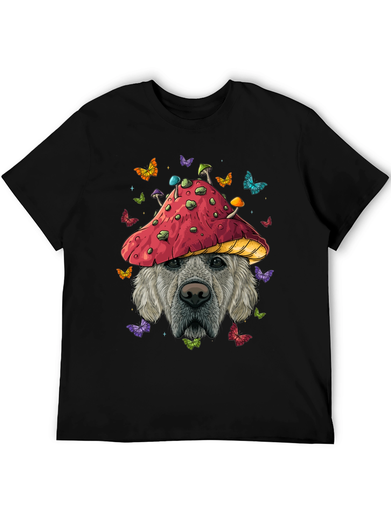 Camiseta Negra con Diseño de Perro y Hongo