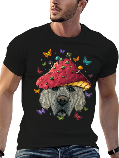 Camiseta Negra con Diseño de Perro y Hongo