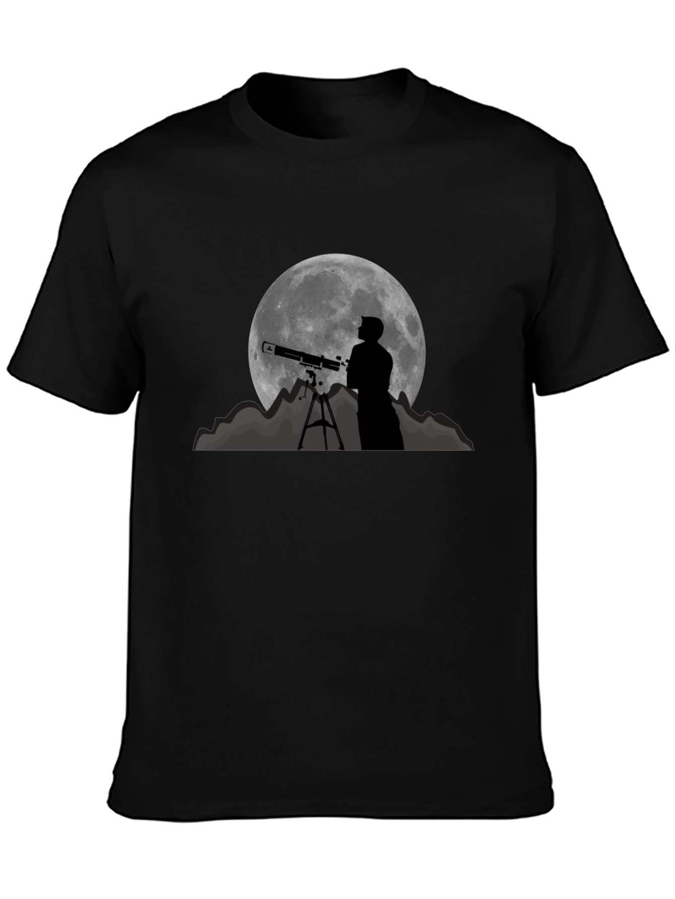 Camiseta Negra con Diseño de Luna y Telescopio