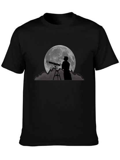 Camiseta Negra con Diseño de Luna y Telescopio