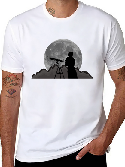 Camiseta Negra con Diseño de Luna y Telescopio