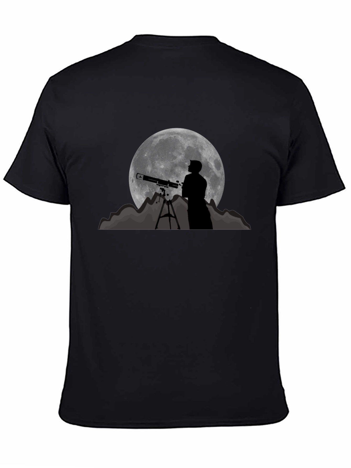 Camiseta Negra con Diseño de Luna y Telescopio