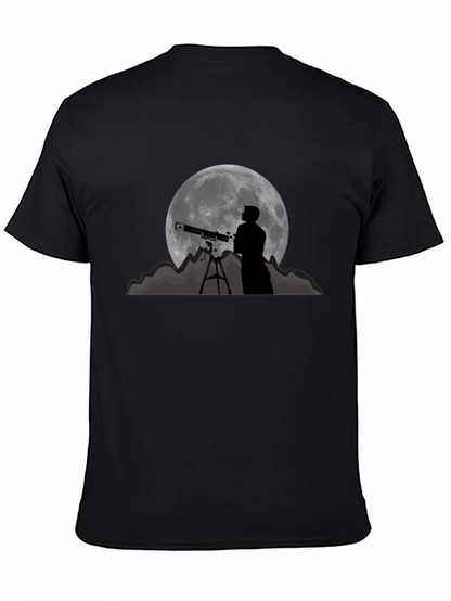 Camiseta Negra con Diseño de Luna y Telescopio