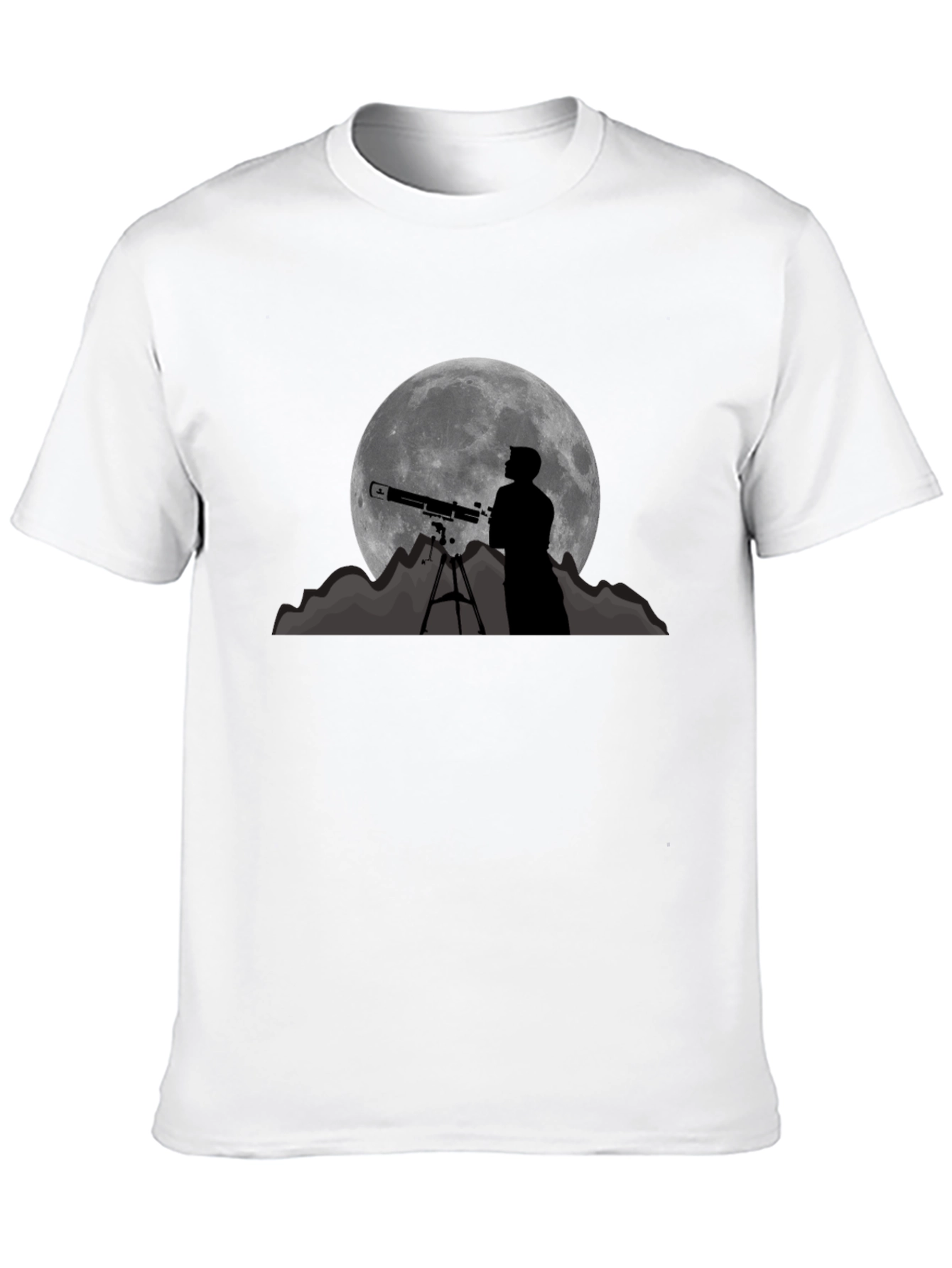 Camiseta Negra con Diseño de Luna y Telescopio