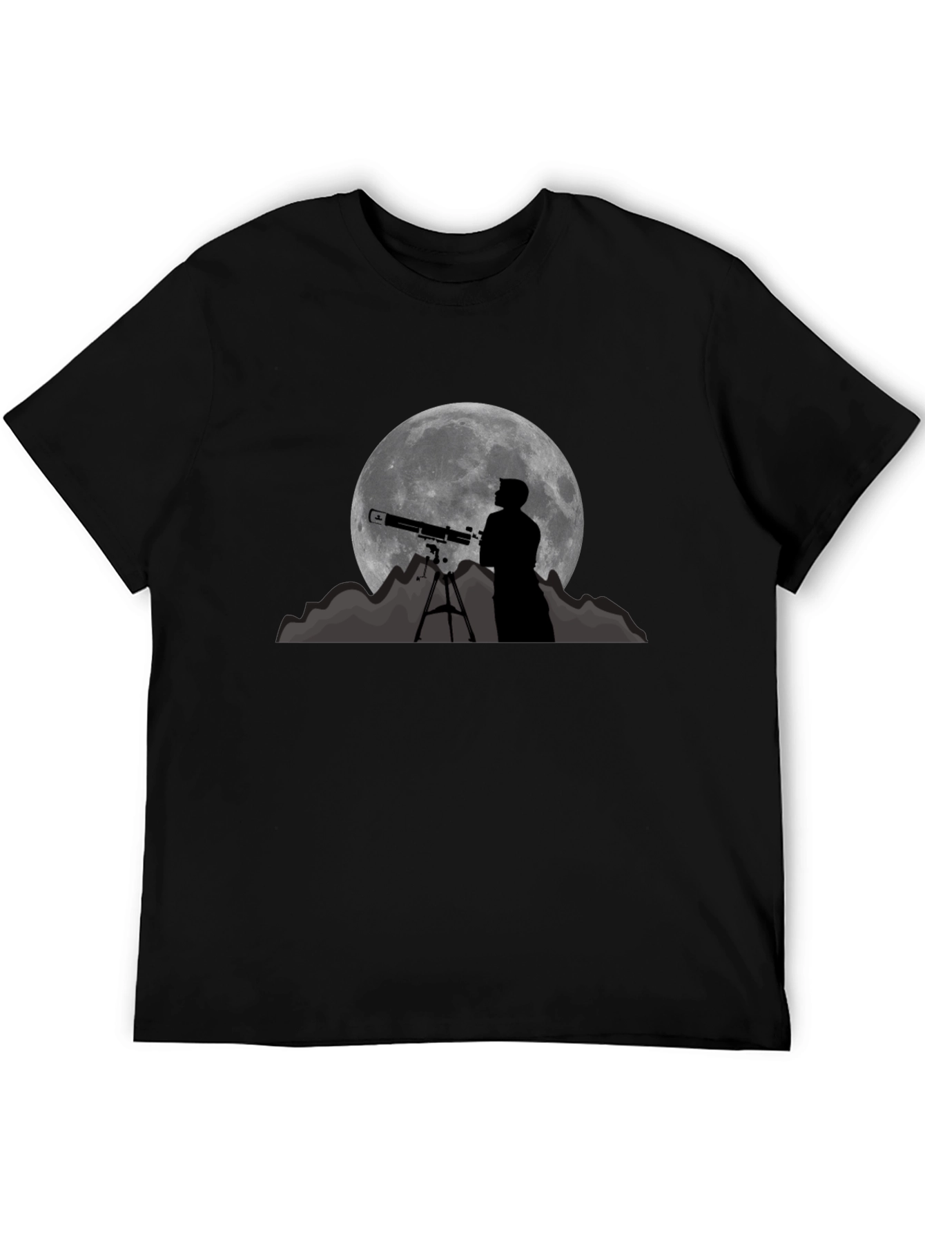 Camiseta Negra con Diseño de Luna y Telescopio