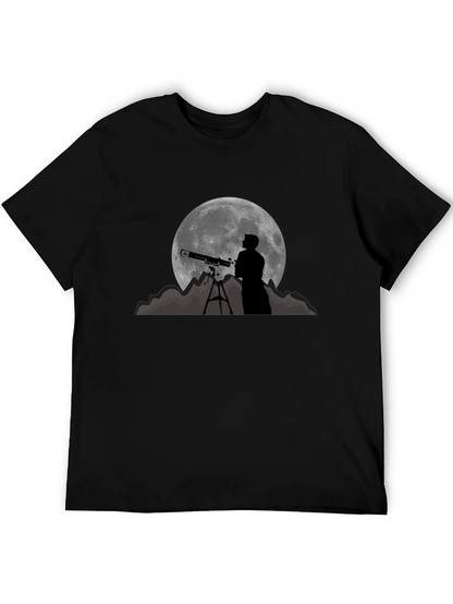 Camiseta Negra con Diseño de Luna y Telescopio