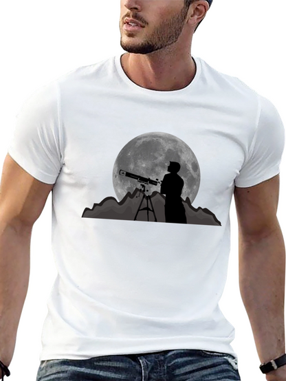 Camiseta Negra con Diseño de Luna y Telescopio