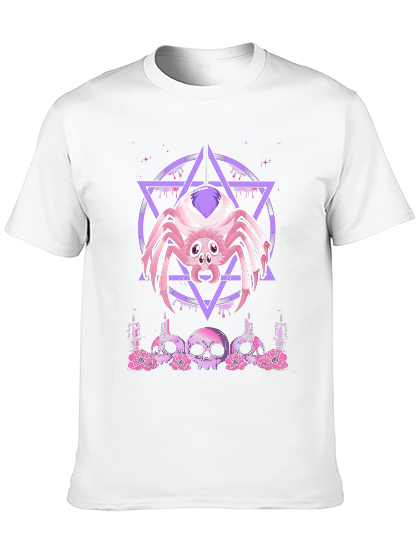 Camiseta Negra con Araña Gótica y Calaveras Rosadas