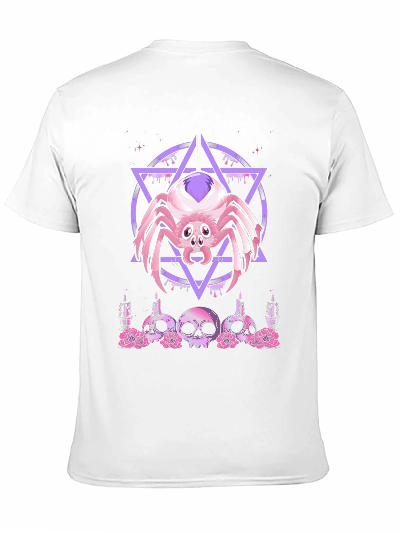 Camiseta Negra con Araña Gótica y Calaveras Rosadas