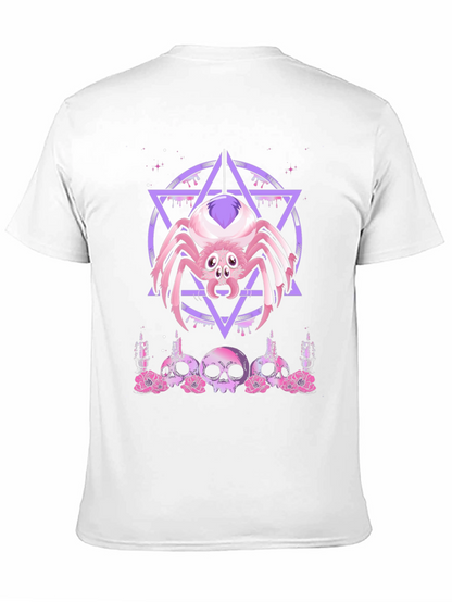 Camiseta Negra con Araña Gótica y Calaveras Rosadas