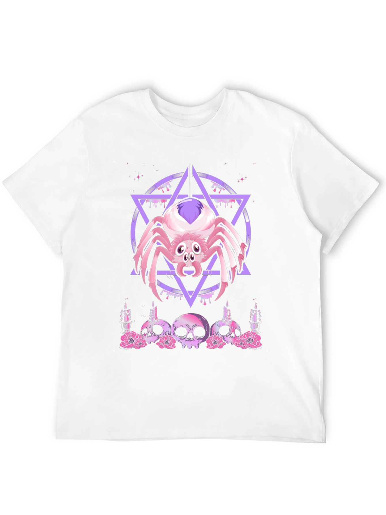 Camiseta Negra con Araña Gótica y Calaveras Rosadas