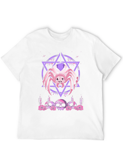 Camiseta Negra con Araña Gótica y Calaveras Rosadas