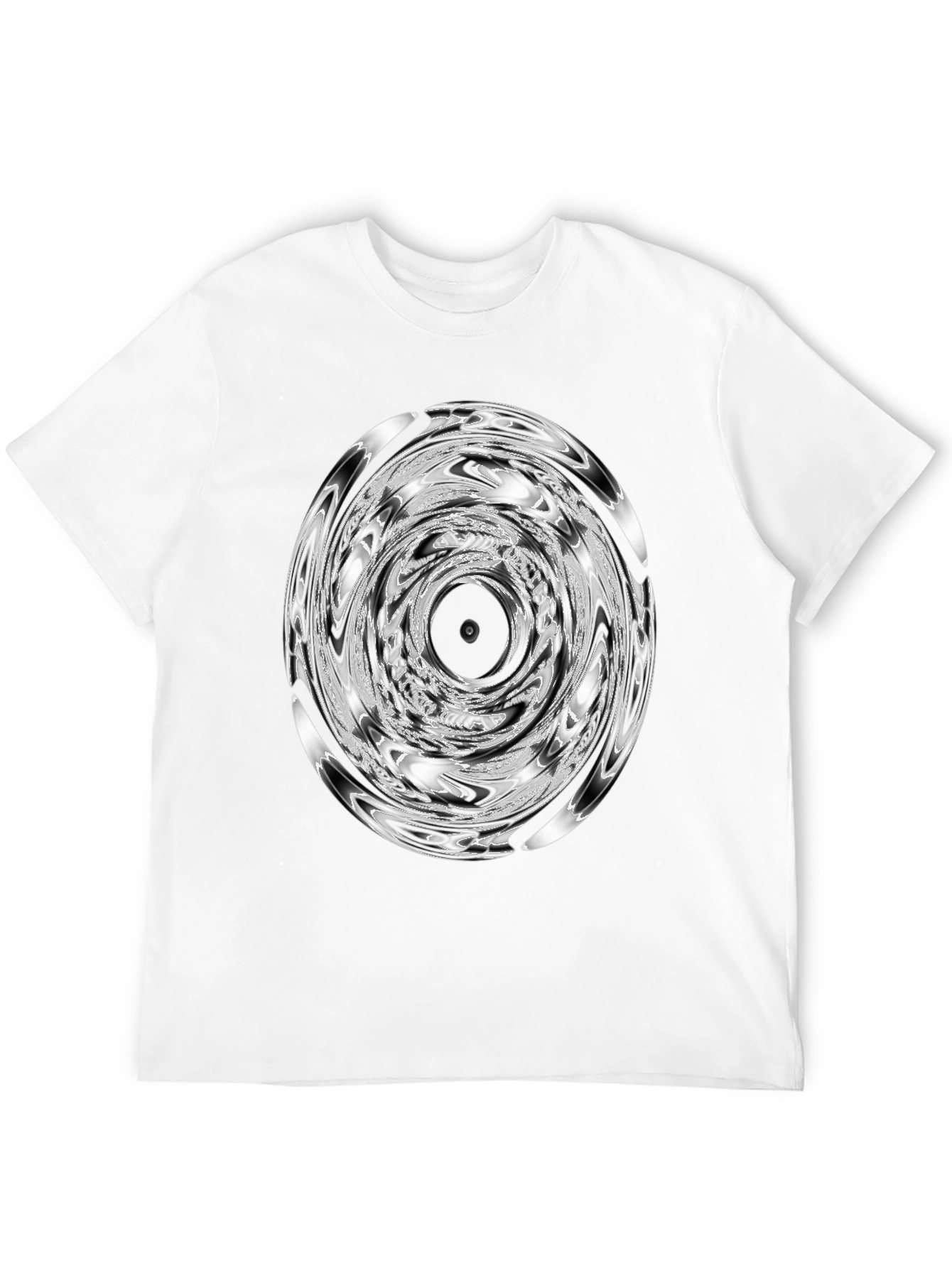 Camiseta Negra con Diseño Circular Abstracto