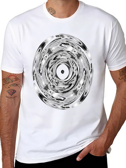 Camiseta Negra con Diseño Circular Abstracto