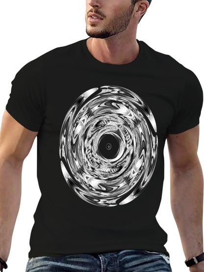 Camiseta Negra con Diseño Circular Abstracto