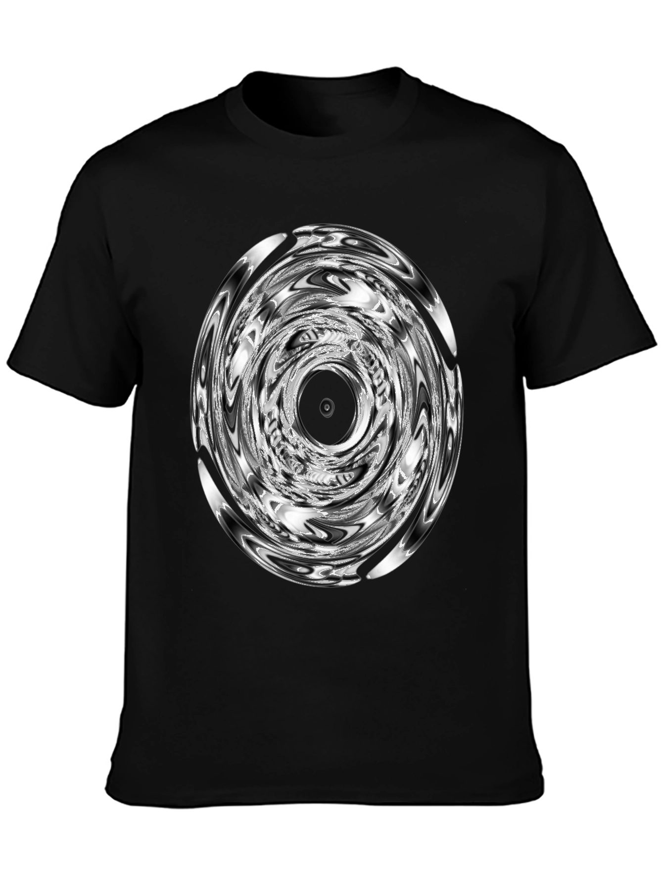 Camiseta Negra con Diseño Circular Abstracto