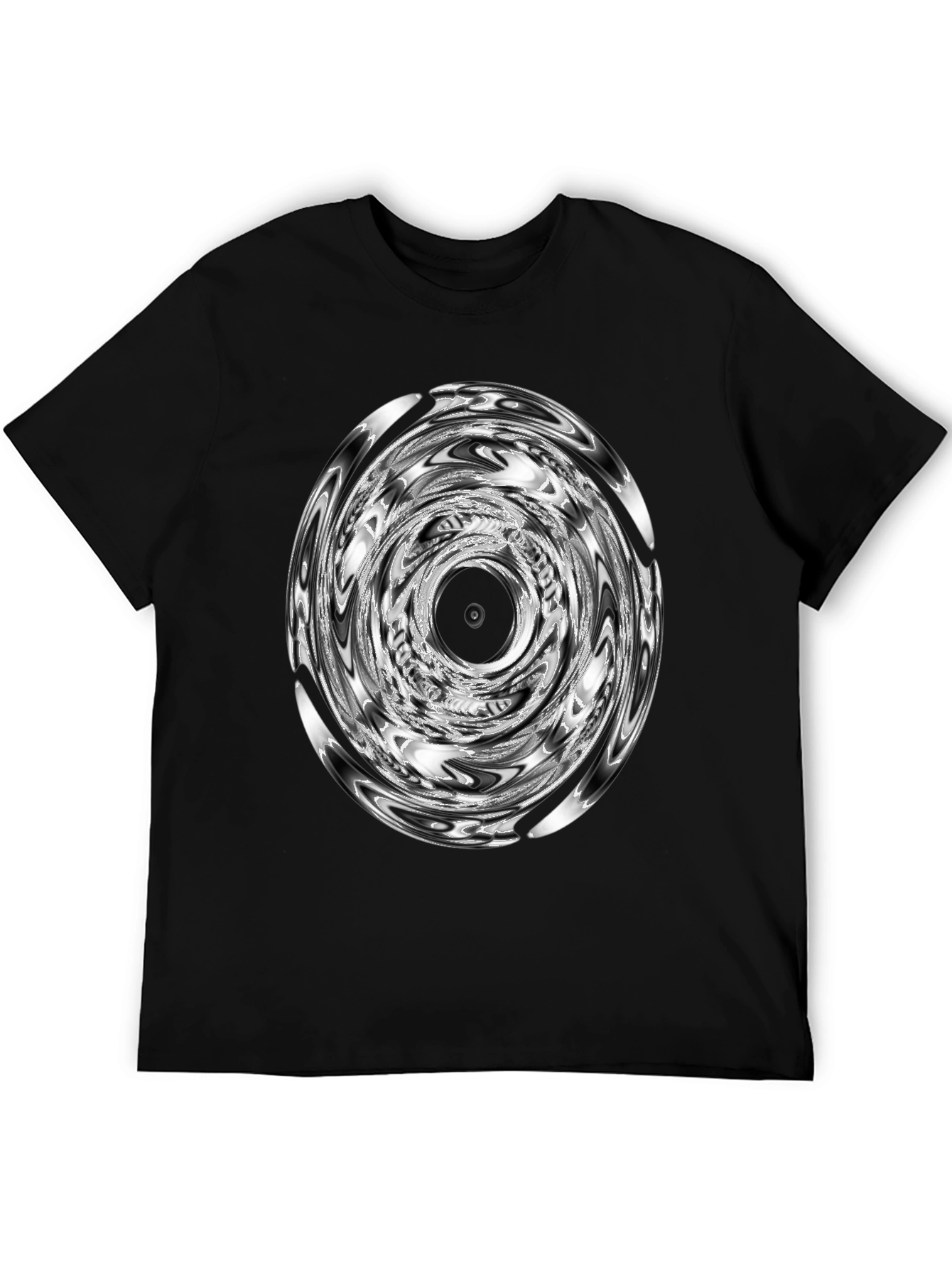 Camiseta Negra con Diseño Circular Abstracto
