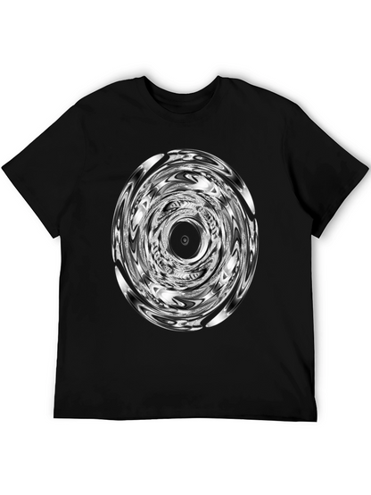 Camiseta Negra con Diseño Circular Abstracto