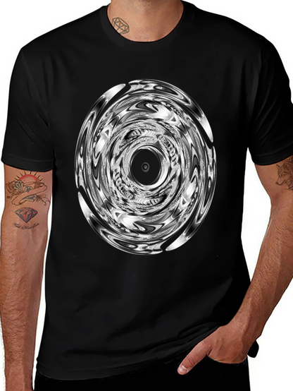 Camiseta Negra con Diseño Circular Abstracto