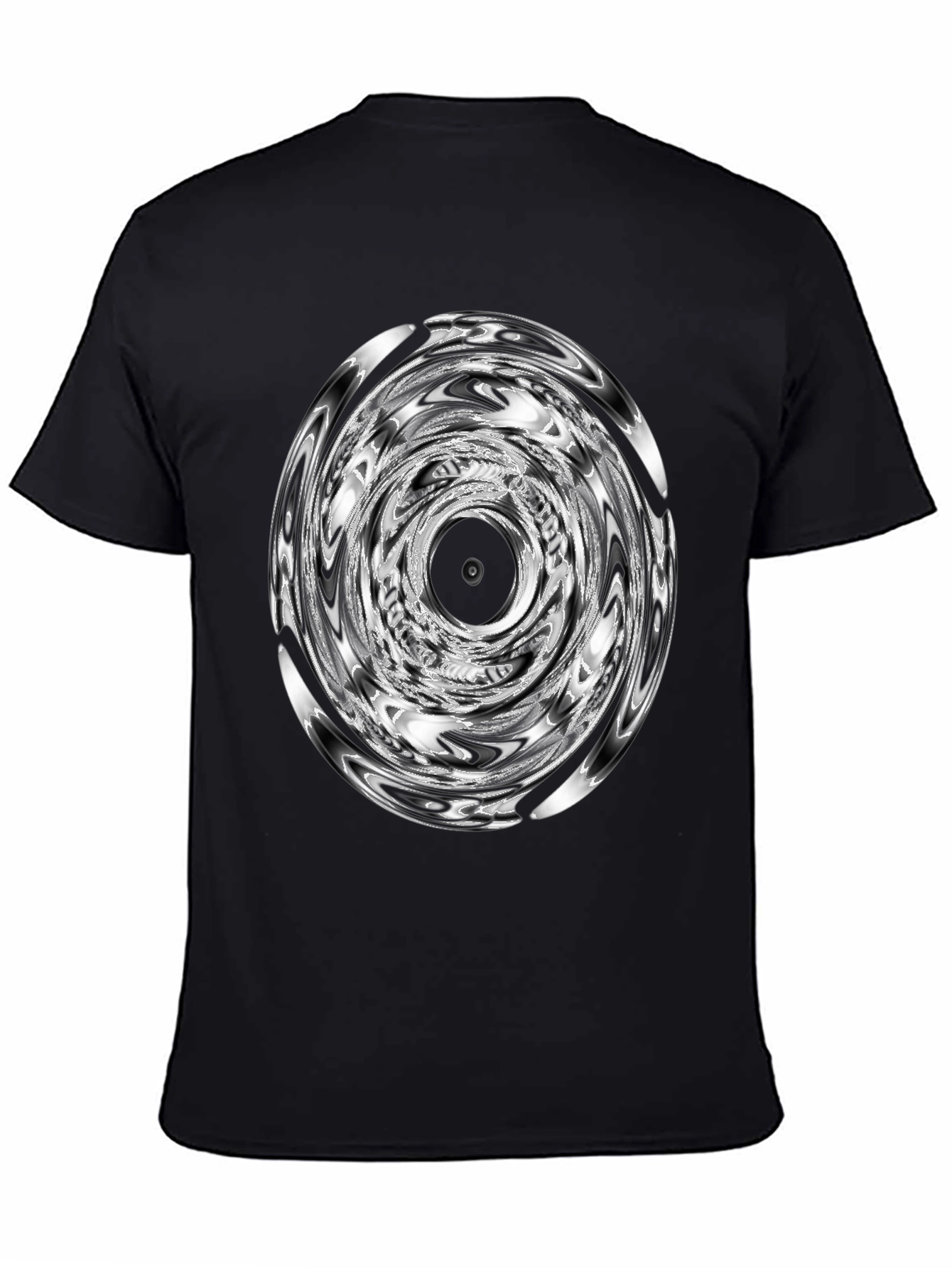 Camiseta Negra con Diseño Circular Abstracto