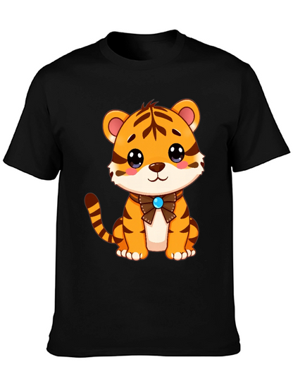 Camiseta Negra con Diseño de Tigre Adorable
