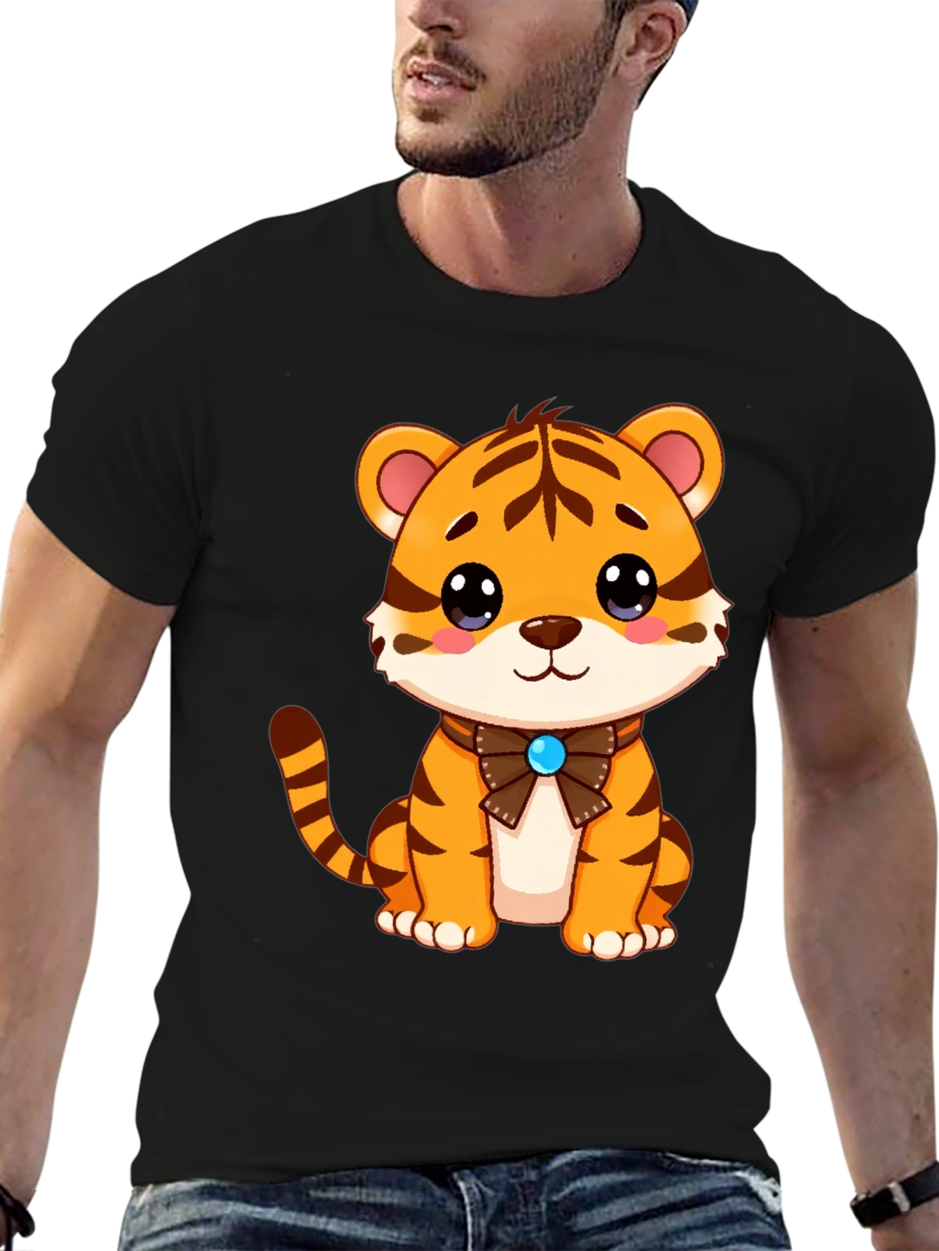 Camiseta Negra con Diseño de Tigre Adorable