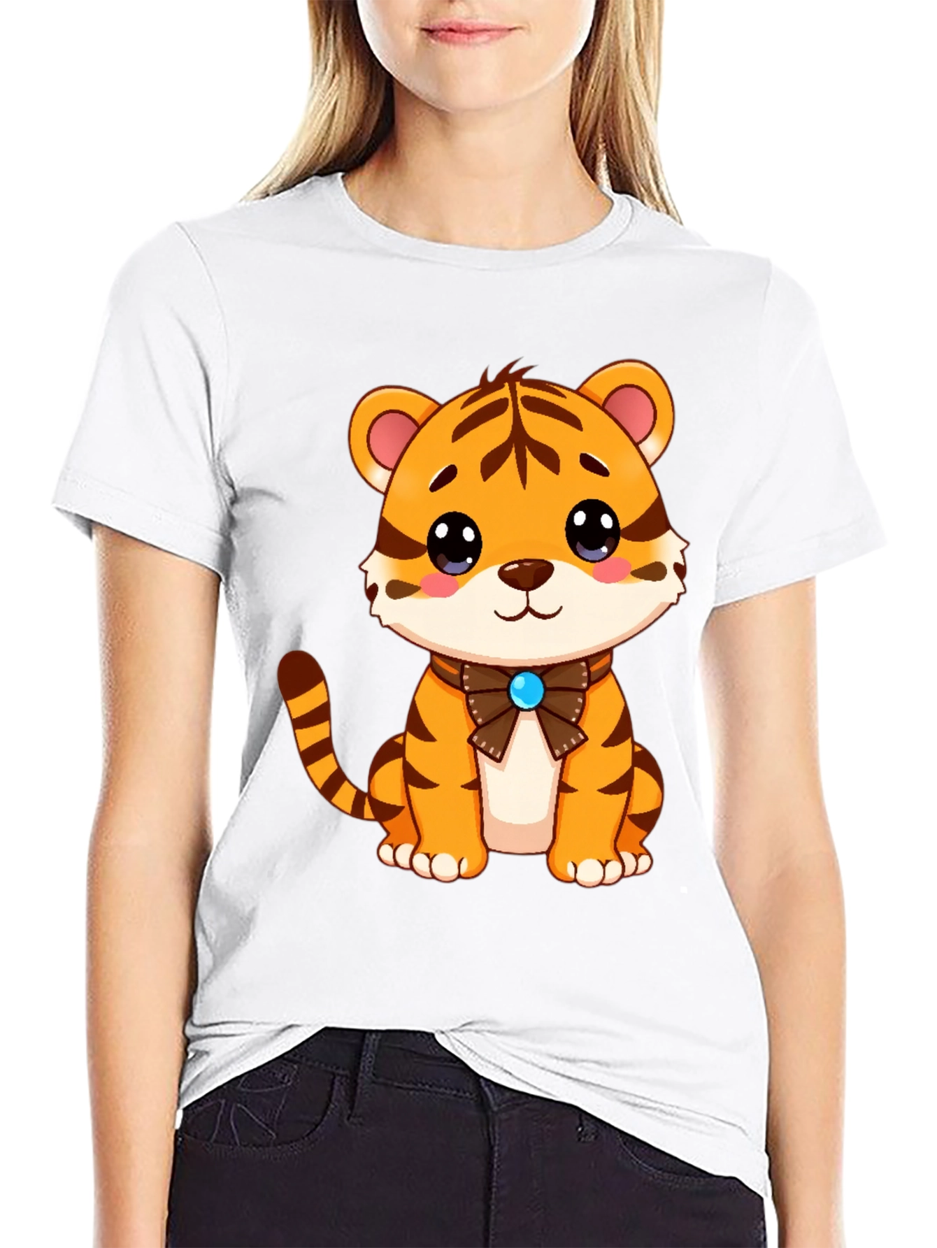 Camiseta Negra con Diseño de Tigre Adorable