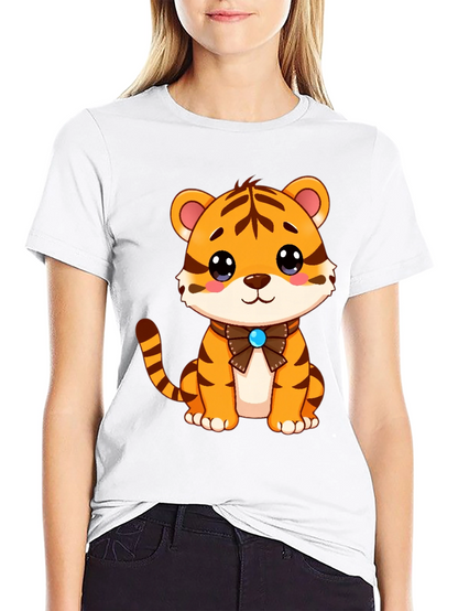 Camiseta Negra con Diseño de Tigre Adorable