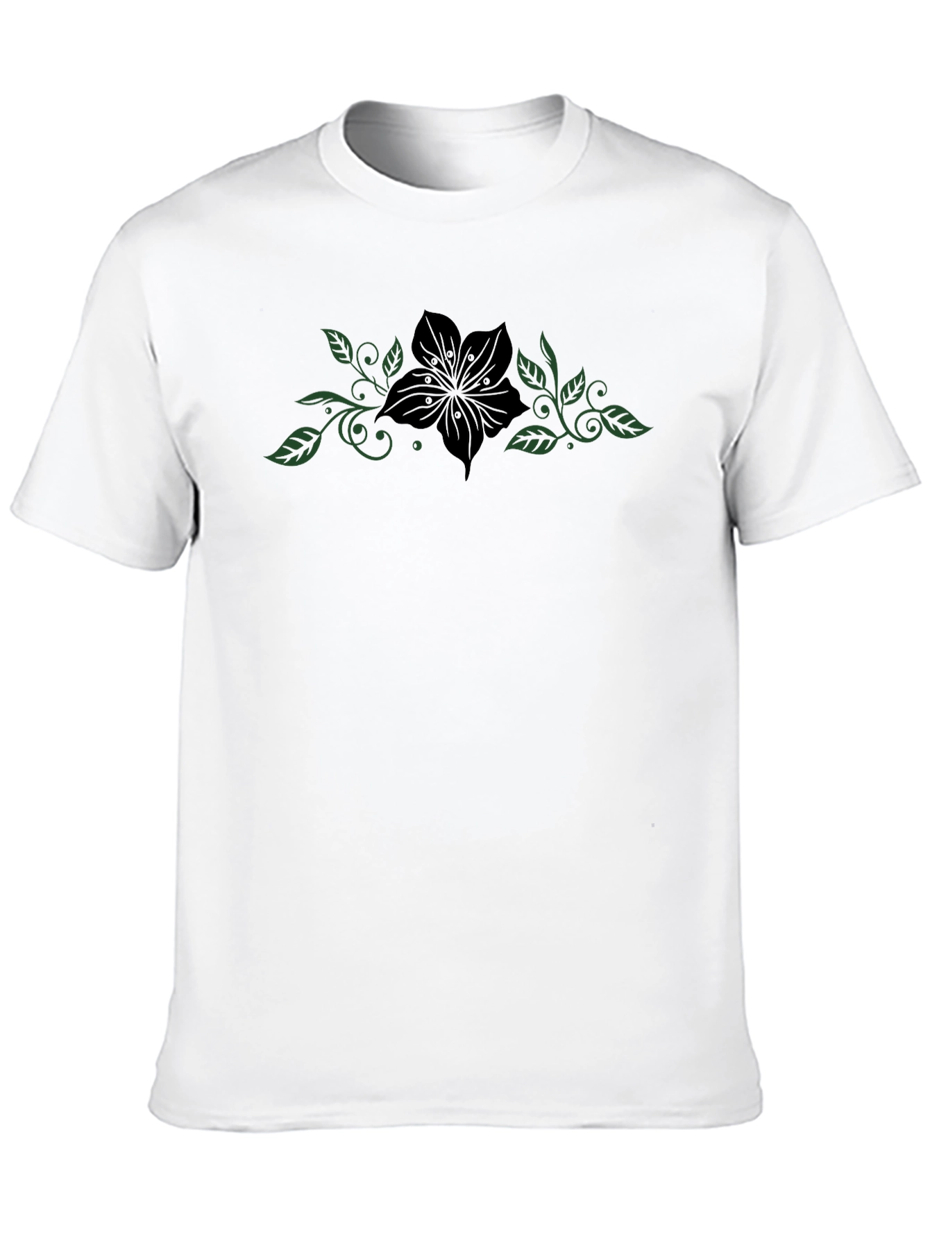 Camiseta Negra con Diseño Floral Elegante