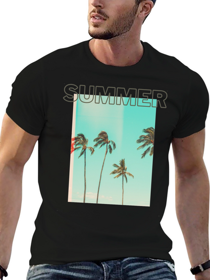 Camiseta Negra de Verano con Palmeras