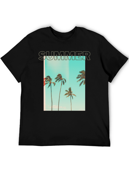 Camiseta Negra de Verano con Palmeras