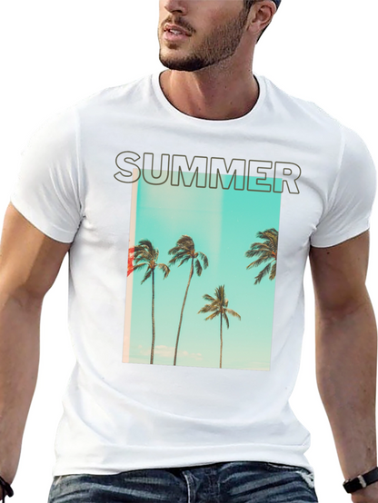 Camiseta Negra de Verano con Palmeras