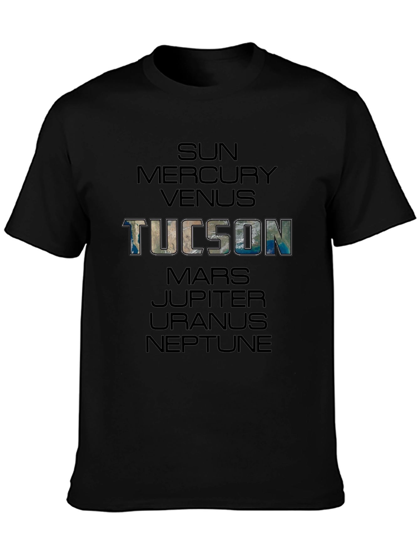 Camiseta Unisex Negra: Tucson y Planetas