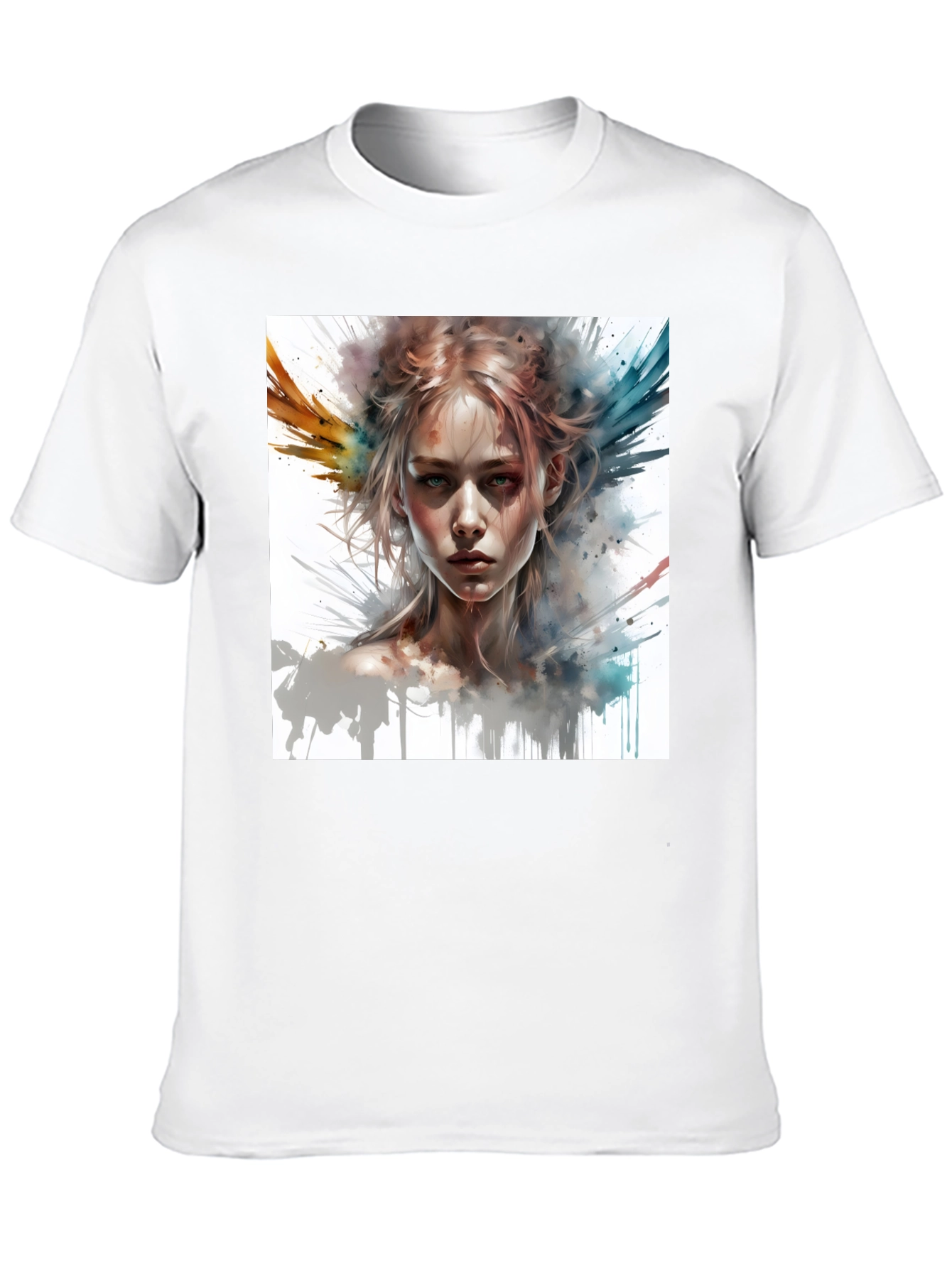 Camiseta Negra con Diseño Artístico de Mujer